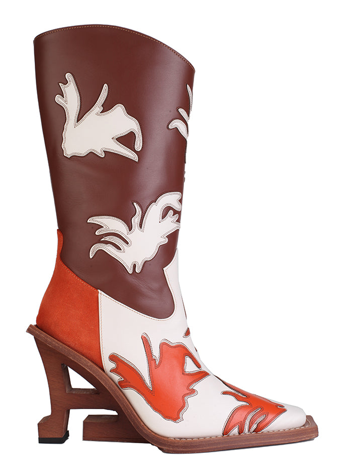 Bhana Cowboy Boot - Brown & Orange