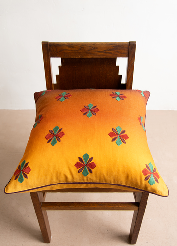 Bloom embroidered cushion - Orange/Yellow