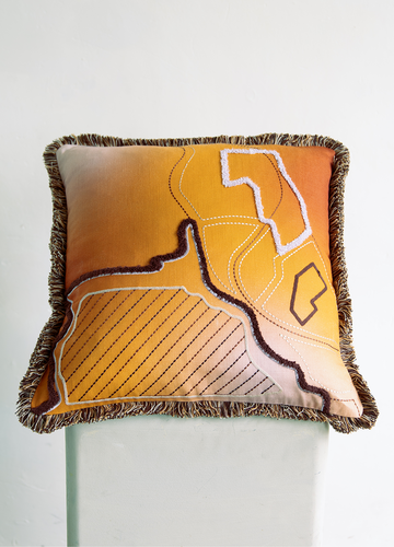 Chandigarh embroidered cushion - Brown/Yellow