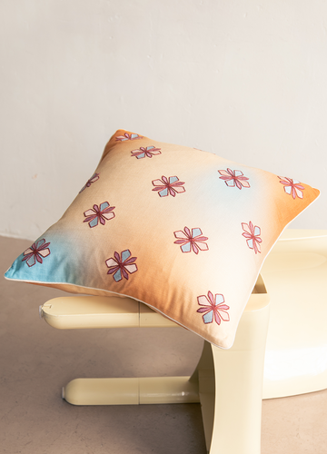 Bloom embroidered cushion - BeigeBlue