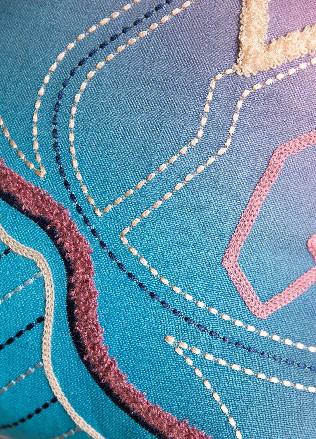 Chandigarh embroidered cushion cover - Blue/Turquoise