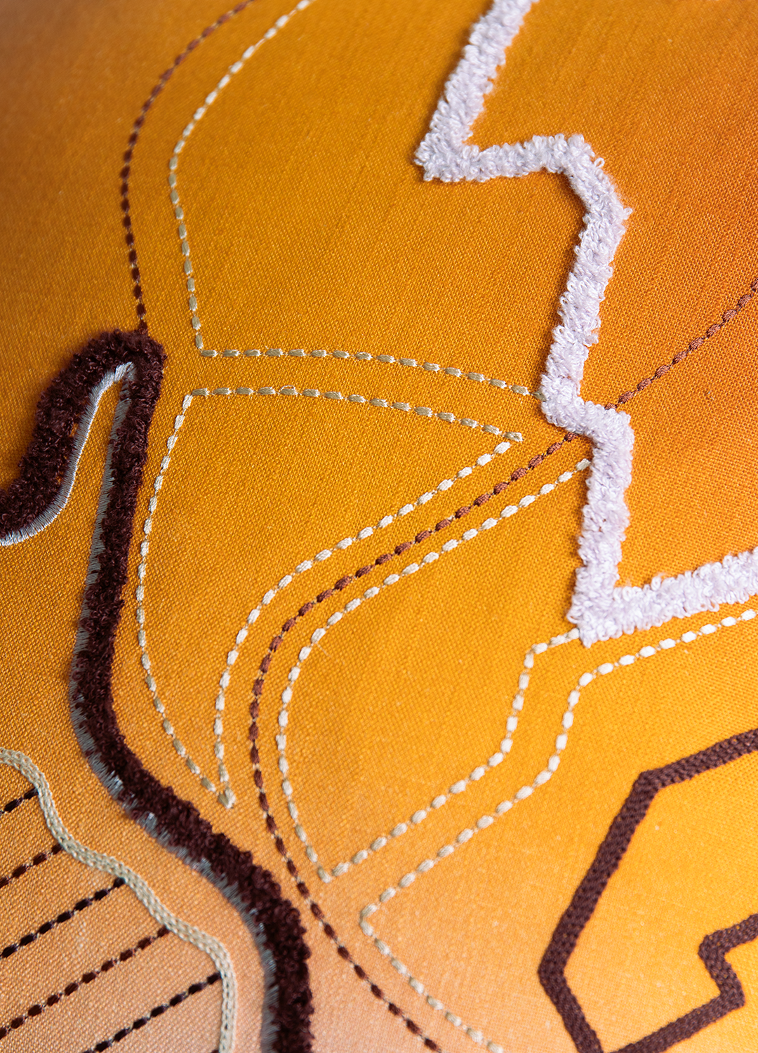 Chandigarh embroidered cushion cover - Brown/Yellow