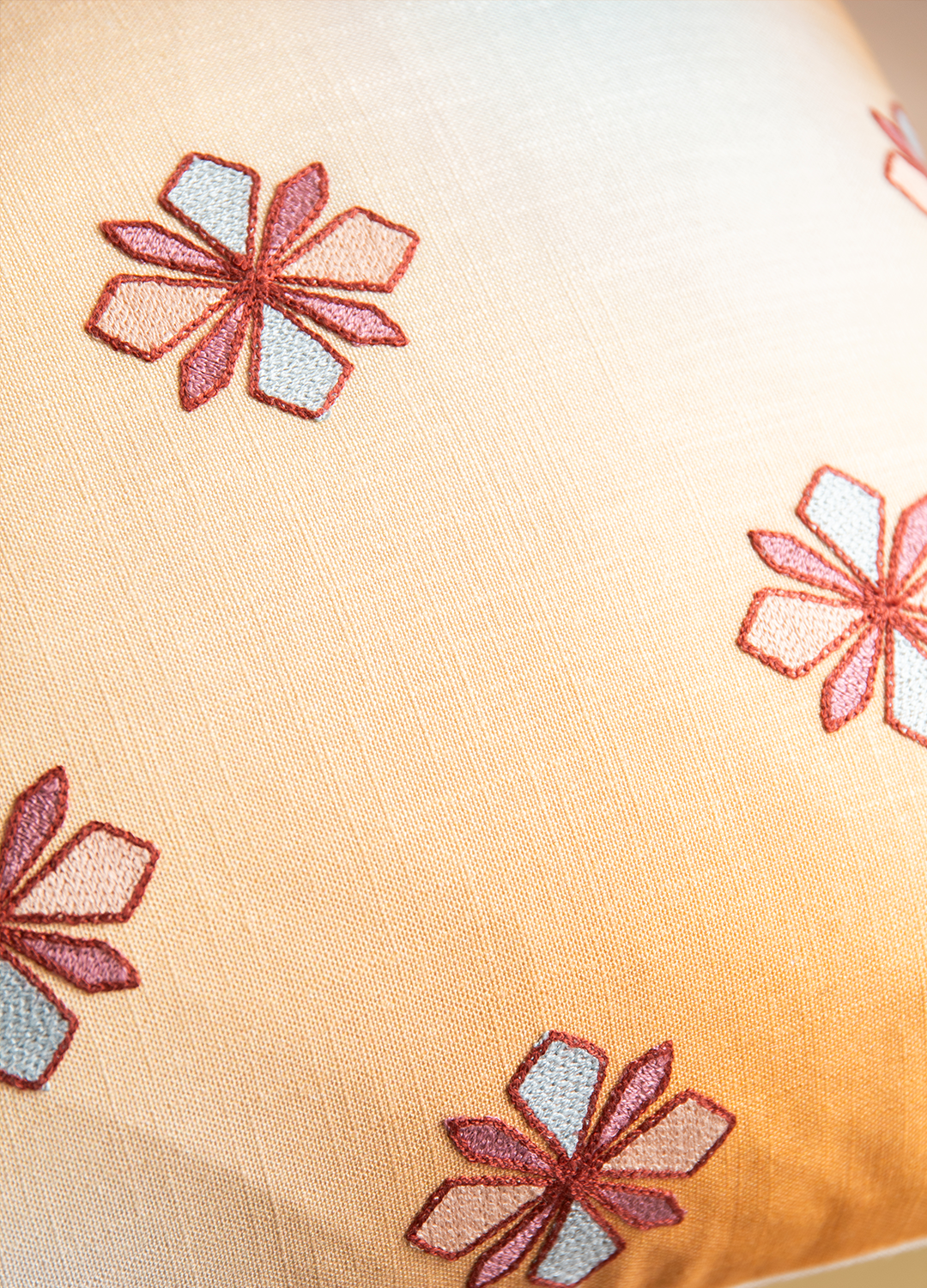 Bloom embroidered cushion cover - Beige/Blue